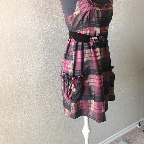 Inspira Maroon Plaid Pattern Semi-Formal Dress - Picture 3 of 5